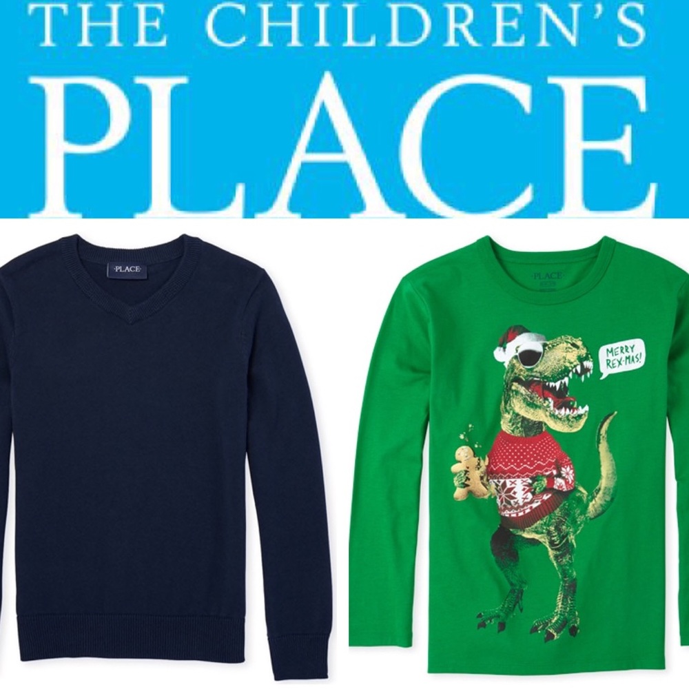 CHILDRENS PLACE| Navy Sweater & Christmas T-Rex T-Shirt Gift Set Boys Holiday L
